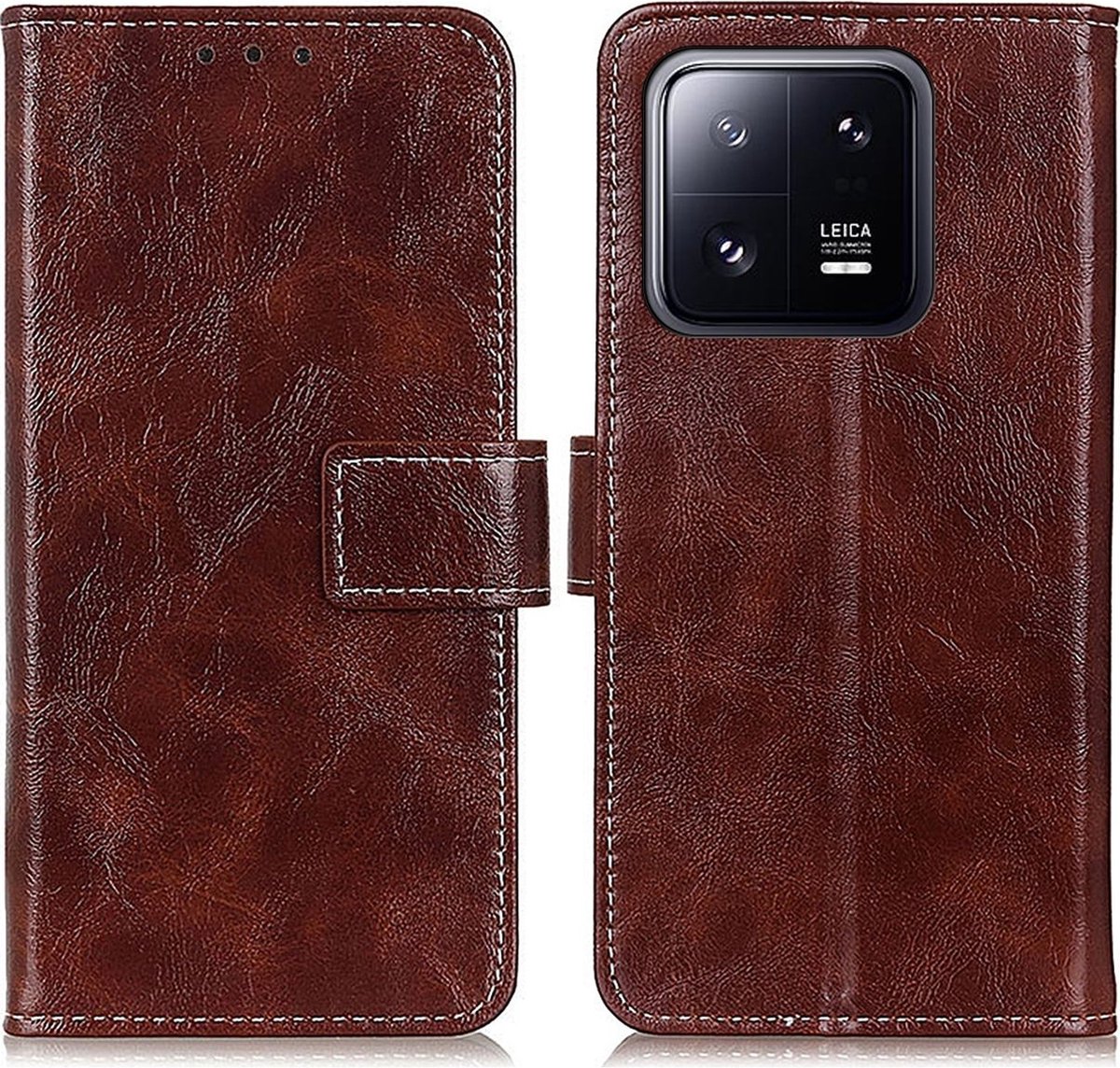 Mobigear Telefoonhoesje geschikt voor Xiaomi 13 Hoesje | Mobigear Basic Bookcase Portemonnee | Pasjeshouder voor 3 Pasjes | Telefoonhoesje voor Pinpas / OV Kaart / Rijbewijs - Bruin