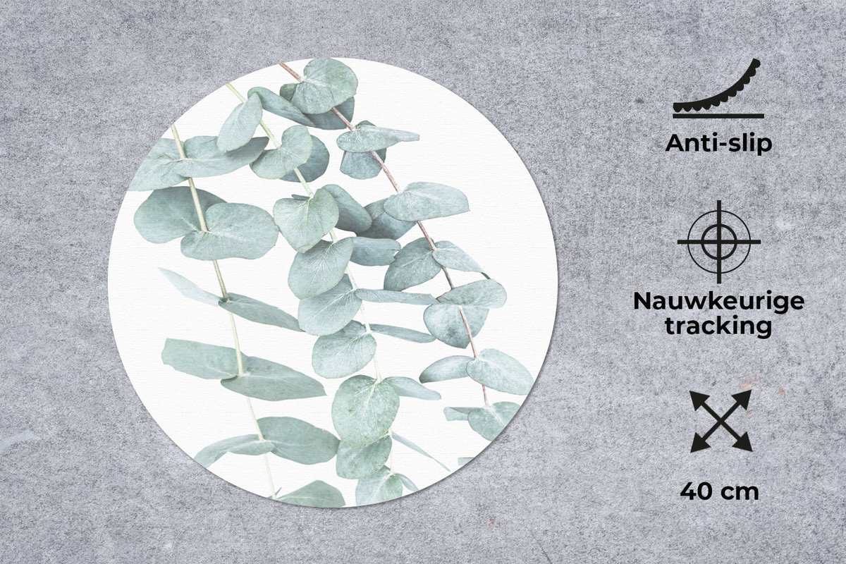 Muismat rond 40x40 cm - Mousepad Planten - Groen - Natuur - Wit - Bladeren - Ronde muismatten