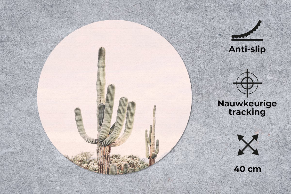 Muismat rond 40x40 cm - Mousepad Cactus - Groen - Natuur - Planten - Ronde muismatten