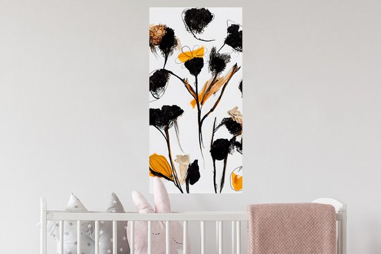 Stickers muraux - Feuille autocollante - Fleurs - Zwart - Plantes - Pastel - Jaune - 40x80 cm - Film adhésif - Stickers muraux chambre enfant - Papier peint autocollant - Papier peint autocollant - Feuille autocollante