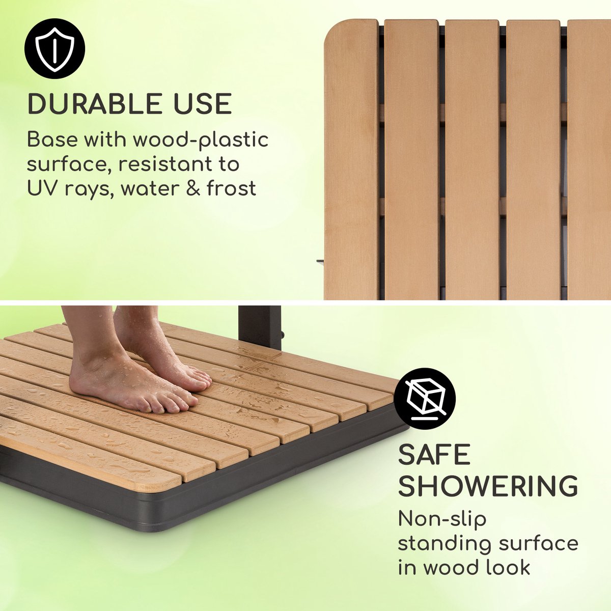 Blumfeldt Zwembad tuindouche, buitendouche voor de tuin, vloerdouche met verstelbare douchekop, mobiele vloerdouche van hout voor & sauna, houten buitendouche waterdicht, vorst- & UV-bestendig - 55 cm - voor Tuin - Opzetzwembad - Pool thumbnail 3