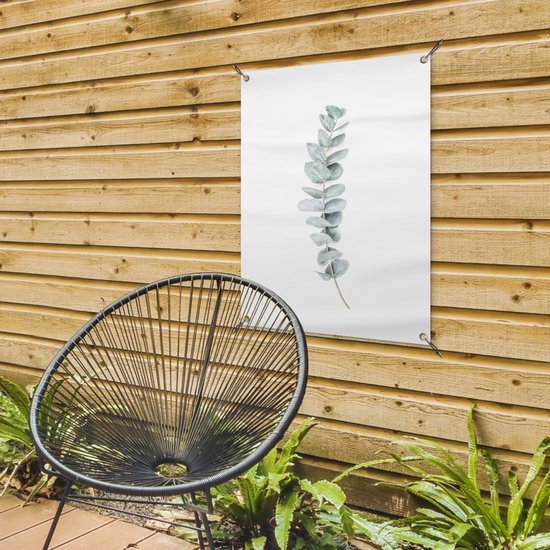 Tuinposter 60x80 cm - Tuindecoratie Plant - Groen - Natuur - Wit - Poster voor in de tuin - Buiten decoratie - Schutting tuinschilderij - Tuindoek muurdecoratie - Wanddecoratie balkondoek