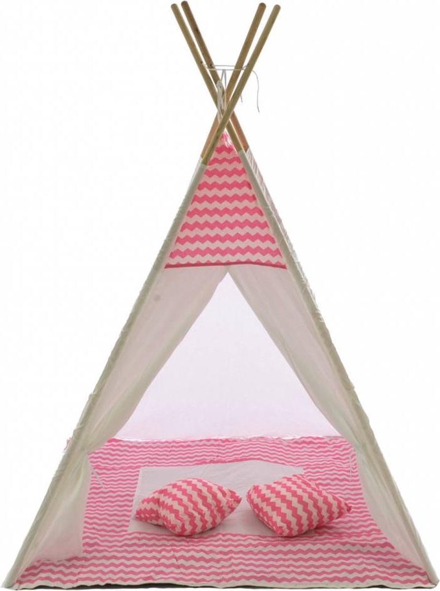 Speeltent - Tipi Tent - Met Grondkleed & Kussens - Speelhuisje - Tent voor kinderen - Roze — afbeelding 3