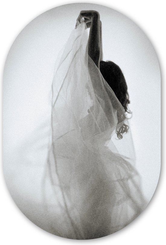 Femme - Robe - Danse - Plaque en plastique Zwart et blanc (épaisseur 5 mm) - Forme miroir ovale sur plastique