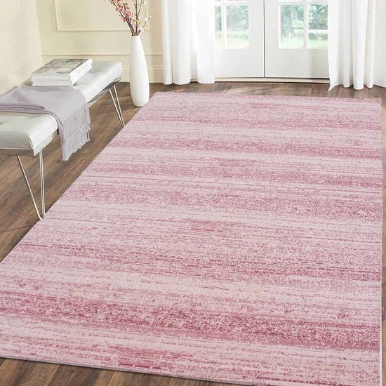 Flycarpets Marlon Vloerkleed Effen Gestreept - Roze - Laagpolig - 80x300 cm