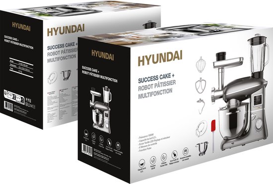 HYUNDAI - Success Cake+ Keukenmachine met Blender en Vleesmolen - 1500 W - 6,2 L RVS Mengkom - 6 Snelheden - Grijs van Hyundai — afbeelding 4