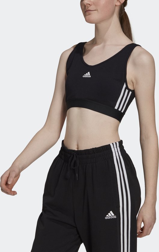 adidas Sportswear Essentials 3-Stripes Croptop met Uitneembare Cups - Dames - Zwart- M
