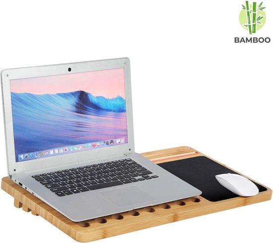 Foto: Decopatent laptop standaard bamboe laptopstandaard laptop verhoger laptoptafel schoot schoottafel bedtafel knietafel