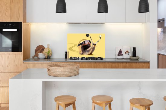 Spatscherm keuken 100x65 cm - Kookplaat achterwand Slak - Dieren - Helm - Geel - Spiegels - Muurbeschermer - Spatwand fornuis - Hoogwaardig aluminium