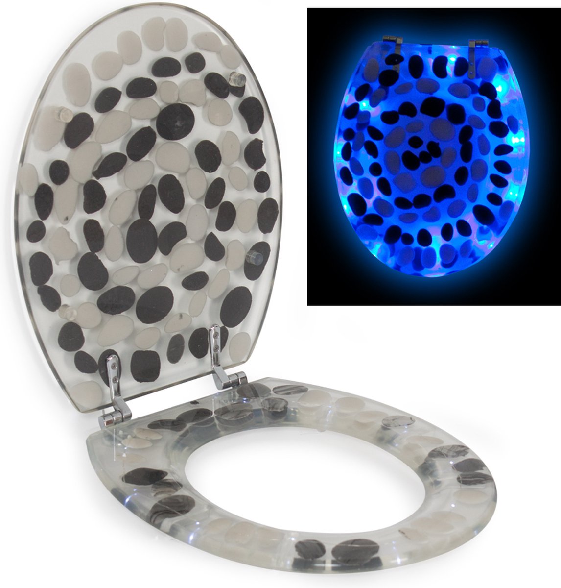 tectake LED Toiletbril met motief blauw / steen - 400863 | bol.com