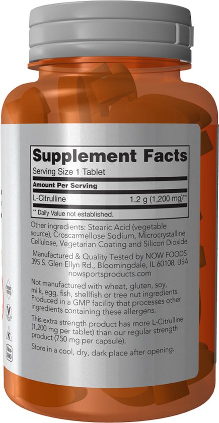 L-Citrulline Extra Strength 1200mg 120tabl - Now Foods