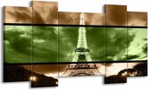 GroepArt - Schilderij - Parijs - Groen, Bruin - 120x65 5Luik - Foto Op Canvas - GroepArt 6000+ Schilderijen 0p Canvas Art Collectie - Wanddecoratie