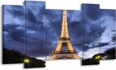 GroepArt - Schilderij - Eiffeltoren - Blauw, Grijs, Geel - 120x65 5Luik - Foto Op Canvas - GroepArt 6000+ Schilderijen 0p Canvas Art Collectie - Wanddecoratie
