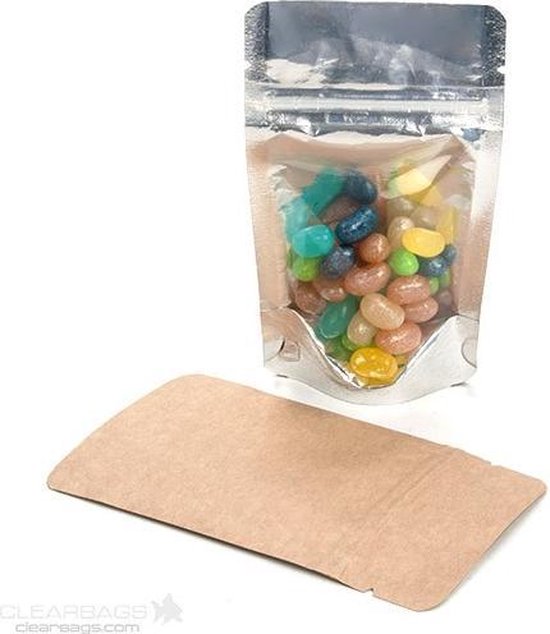 Pochettes Stand Up Transparent / Kraft 10x6x15cm | 57 grammes (100 pièces)
