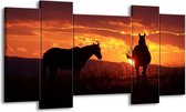 GroepArt - Schilderij - Paarden - Zwart, Geel, Oranje - 120x65 5Luik - Foto Op Canvas - GroepArt 6000+ Schilderijen 0p Canvas Art Collectie - Wanddecoratie