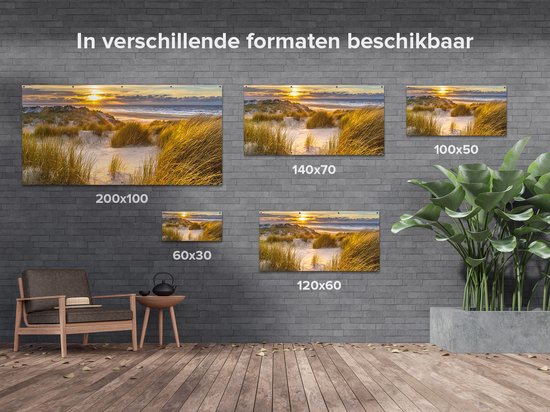Gards Tuinposter Strand en Duinen tijdens Zonsondergang - 200x100 cm - Tuindoek - Tuindecoratie - Wanddecoratie buiten - Tuinschilderij