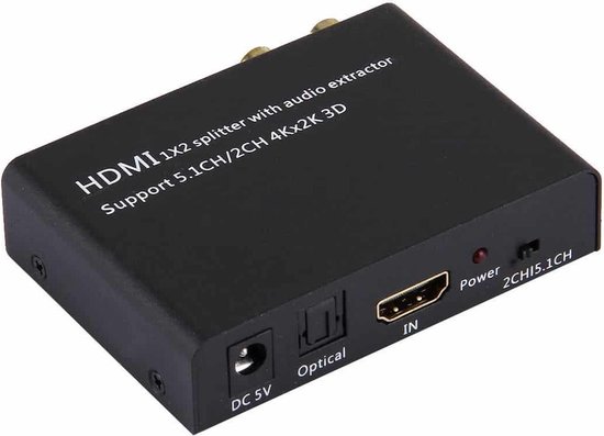 HDMI 1x2 Splitter met Audio Extractor, Ondersteuning 5.1CH / 2CH, 4Kx2K, 3D  | bol.com