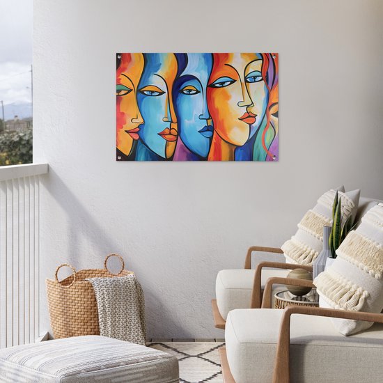 Posters de jardin d'extérieur Tête - Peinture à l'huile - Peinture - Coloré - 90x60 cm - Toile de jardin - Affiche d'extérieur