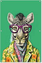 Affiche jardin - Toile jardin - Posters de jardin extérieur - Zebra - Lunettes - Hippie - Fleurs - Animaux - 80x120 cm - Jardin