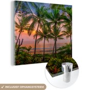 MuchoWow® Glasschilderij 90x90 cm - Schilderij acrylglas - Palmboom - Tropisch - Zee - Foto op glas - Schilderijen