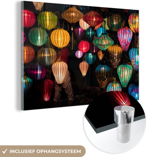 MuchoWow® Peinture sur Verre - Lanternes au Vietnam - 120x80 cm - Peintures sur Verre Acrylique - Photo sur Glas