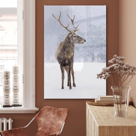 Peintures Plexiglas - Cerf - Bois - Neige - Hiver - 60x90 cm - Peinture sur verre