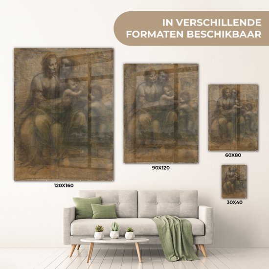 MuchoWow® Peinture sur Verre - Marie avec Enfant et Sainte Anne - Leonardo de Vinci - 60x80 cm - Peintures sur Verre Acrylique - Photo sur Glas