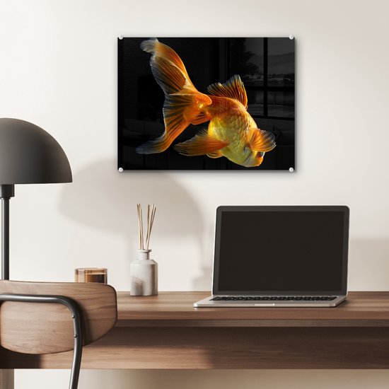 MuchoWow® Peinture sur verre 40x30 cm - Peinture sur verre acrylique - Poisson rouge - Animaux - Zwart - Photo sur verre - Peintures