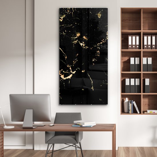 MuchoWow® Peinture sur verre 80x160 cm - Peinture acrylique sur verre - Marbre - Citron Zwart - Or - Photo sur verre - Peintures
