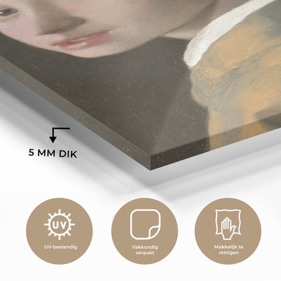 MuchoWow® Peinture sur Verre - Fille à la Perle - Peinture de Johannes Vermeer - 90x120 cm - Peintures sur Verre Acrylique - Photo sur Glas