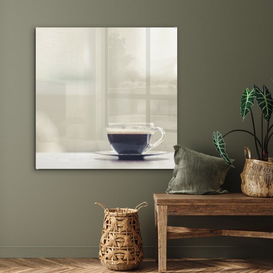 MuchoWow® Peinture sur verre - Expresso dans une tasse en verre - 90x90 cm - Peintures sur verre acrylique - Photo sur Glas