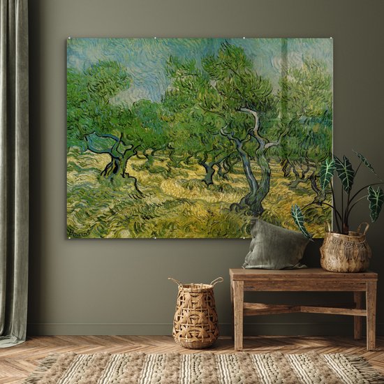 MuchoWow® Peinture sur verre 160x120 cm - Peinture sur verre acrylique - Oliveraie - Vincent van Gogh - Photo sur verre - Peintures