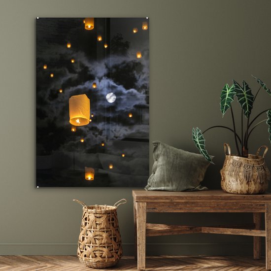 Peinture sur Verre - Loi Krathong en Thaïlande - 80x120 cm - Peintures sur Verre Peintures - Photo sur Glas