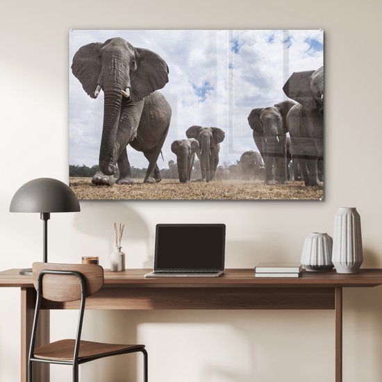 MuchoWow® Peinture sur verre 120x80 cm - Peinture sur verre acrylique - Éléphant - Animaux - Nature - Uni - Photo sur verre - Peintures