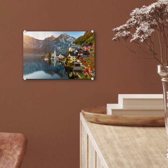 Peinture sur verre - Ville au bord d'un lac en Autriche - 30x20 cm - Peintures acryliques - Photo sur Glas