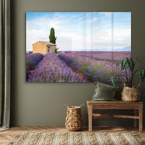 Peinture sur verre - Champ de lavande avec une maison en Provence - 150x100 cm - Peintures sur Verre Peintures - Photo sur Glas
