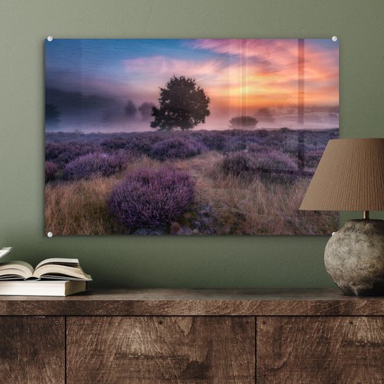 MuchoWow® Peinture sur verre - Fleurs - Lavande - Ciel - 60x40 cm - Peintures sur verre acrylique - Photo sur Glas