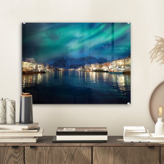 MuchoWow® Peinture sur verre - Aurores boréales - Norvège - Berg - 40x30 cm - Peintures sur verre acrylique - Photo sur Glas