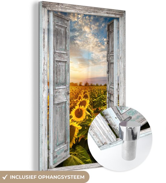 MuchoWow® Peinture sur verre 40x60 cm - Peinture sur verre acrylique - Transparent - Tournesol - Fleurs - Soleil - Photo sur verre - Peintures