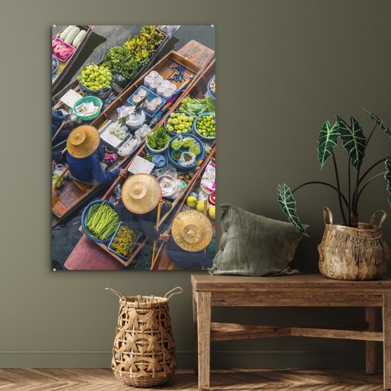 MuchoWow® Peinture sur Verre - Bangkok - Thaïlande - Marché - 80x120 cm - Peintures sur Verre Acrylique - Photo sur Glas