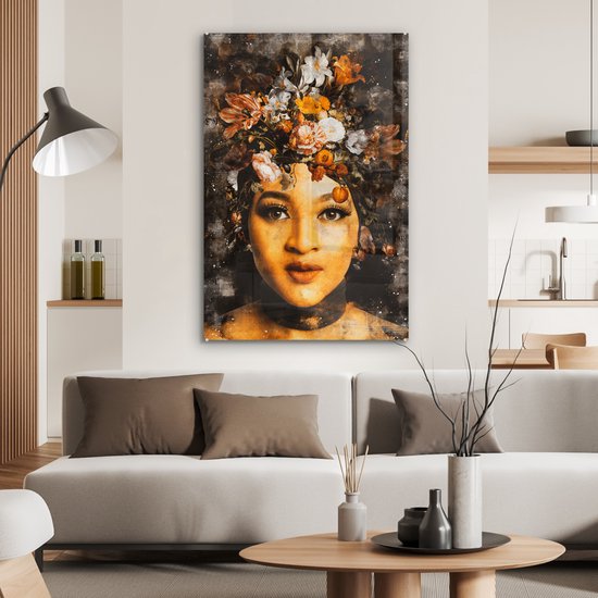 Peinture sur verre - Femmes - Fleurs - Peinture - 60x90 cm - Peintures Plexiglas