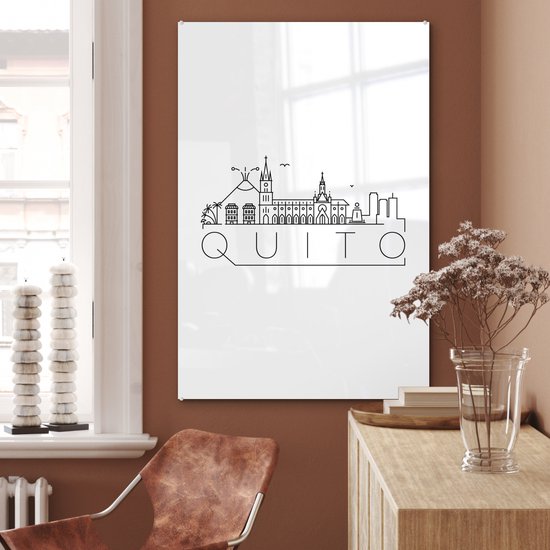 MuchoWow® Peinture sur verre 80x120 cm - Peinture sur verre acrylique - Vue sur la ville "Quito" sur fond blanc - Photo sur verre - Peintures