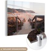 MuchoWow® Glasschilderij 60x40 cm - Schilderij acrylglas - Trap naar het strand - Foto op glas - Schilderijen