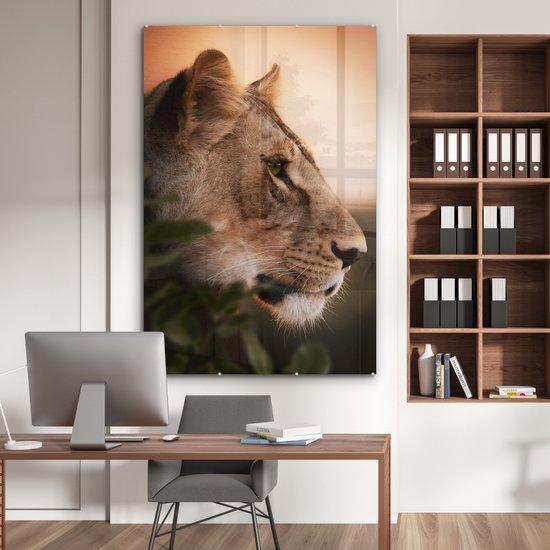 Peinture sur Verre - Lion - Jungle - Oranje - 100x150 cm - Peintures sur Verre Peintures - Photo sur Glas