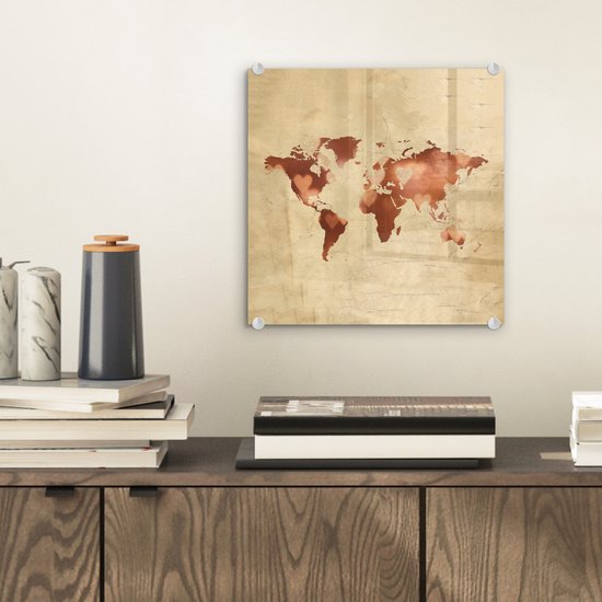 Peinture sur Verre - Carte du Wereldkaart - Amour - Couleurs - 20x20 cm - Peintures sur Verre Peintures - Photo sur Glas