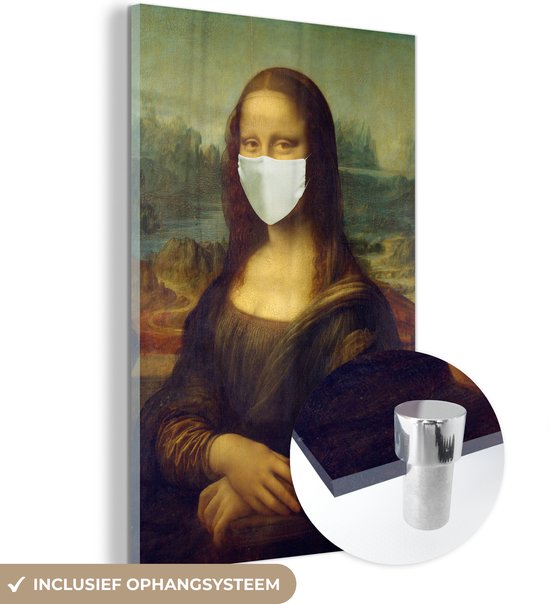 MuchoWow® Peinture sur verre 80x120 cm - Peinture sur verre acrylique - Mona Lisa - Leonardo de Vinci - Masque facial - Photo sur verre - Peintures