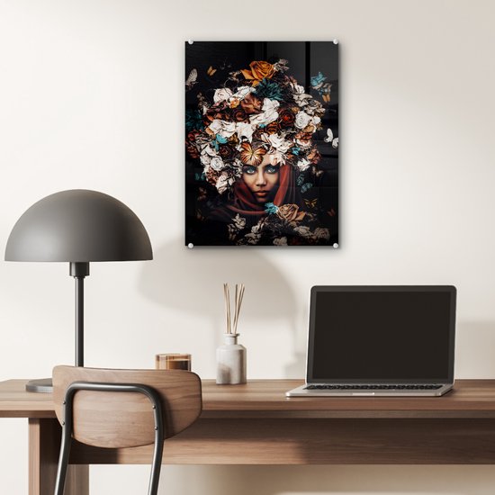 Peinture sur Verre - Fleurs - Papillon - Femmes - Foulard - 30x40 cm - Peintures sur Verre Peintures - Photo sur Glas