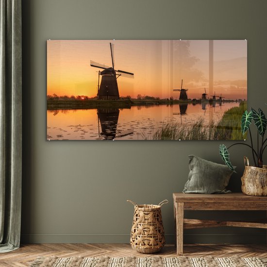 MuchoWow® Peinture sur Verre - Moulin à Vent - Horizon - Holland - 160x80 cm - Peintures sur Verre Acrylique - Photo sur Glas