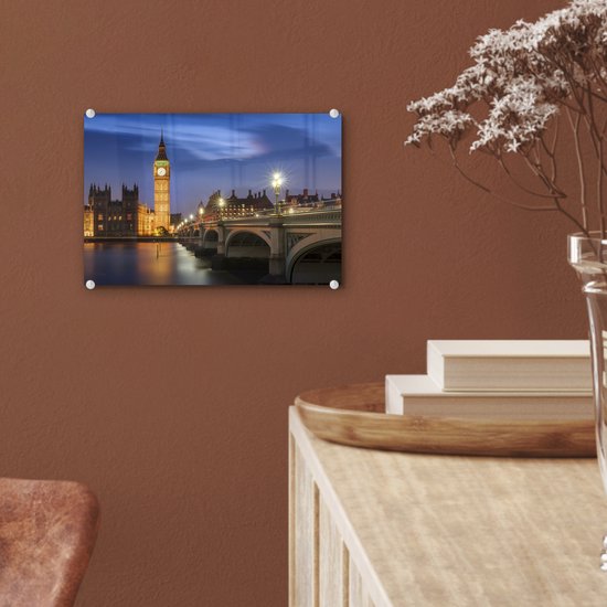 Formation de nuages colorés sur Big Ben à Londres Plexiglas 30x20 cm - petit - Tirage photo sur Glas (décoration murale en plexiglas)
