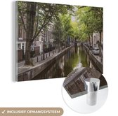 MuchoWow® Glasschilderij 180x120 cm - Schilderij acrylglas - Rust aan de Prinsengracht van Amsterdam - Foto op glas - Schilderijen